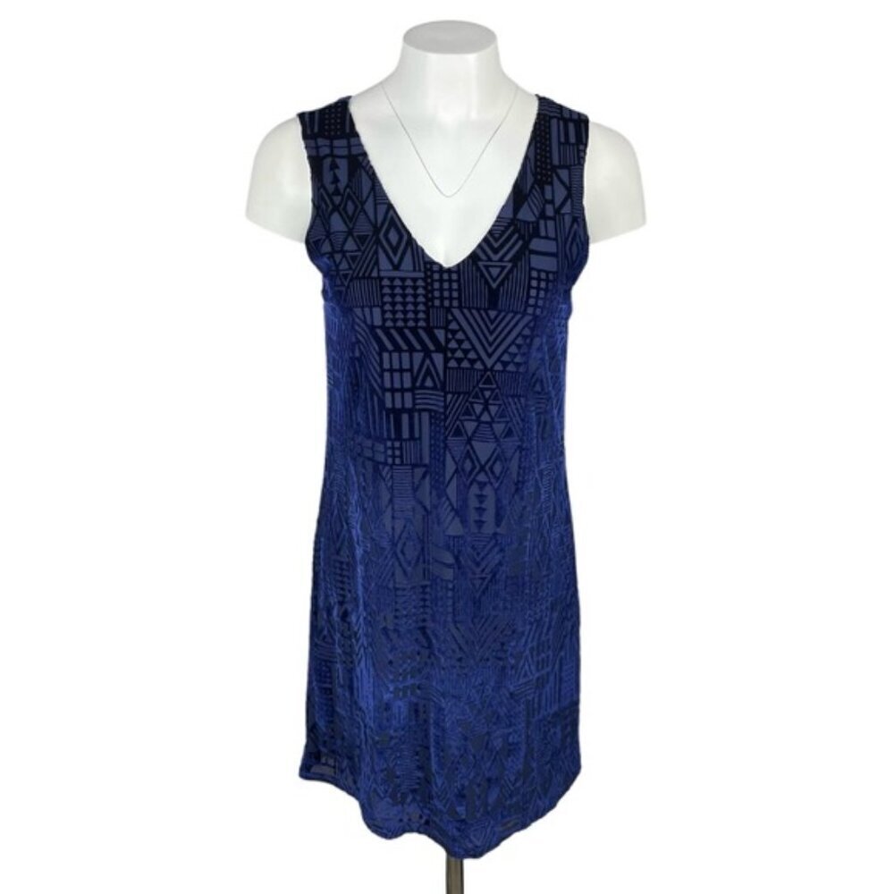 EVERLY Velvet Geometric Dress Sz Large Blue